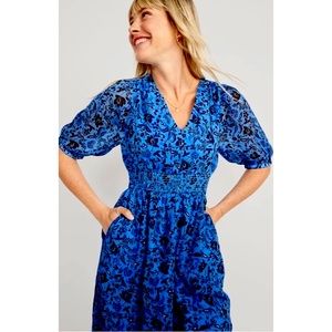 Old Navy Waist-Defined V-Neck Tiered Smocked Midi Dress
